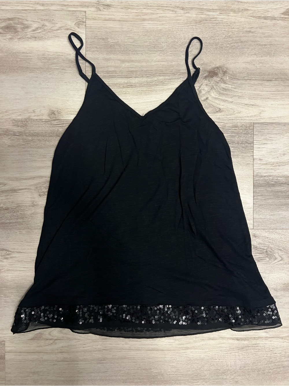 American Eagle Outfitters Black Sequin-Hem Spaghetti Strap Camisole
